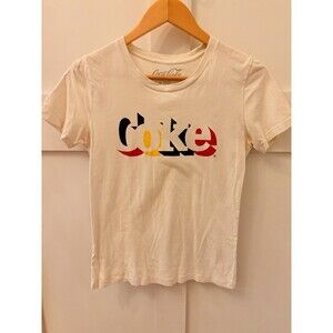 Womens Coca Cola Coke Soda Graphic Cream Color Rainbow Logo Shirt Size Medium